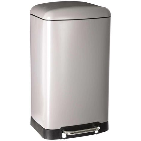 5Five Simply Smart – Poubelle sous évier 30 litres en métal taupe – Ouverture à pédale silencieuse – Bac amovible pour nettoyage facile – Dimensions 34x30,5x61 cm