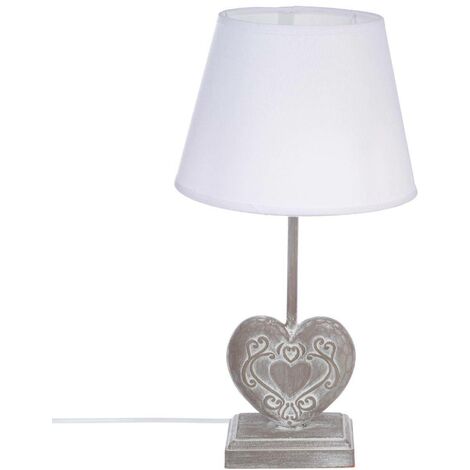 Lampe à poser Pied en bois forme Coeur H 49 cm - Atmosphera
