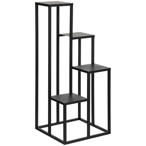 Porte-plante en métal noir 4 étagères H86,5cm – Dimensions L36xP36cm – Pour décoration intérieure moderne – Atmosphera
