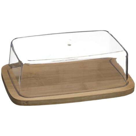 5Five Simply Smart – Beurrier en bambou rectangulaire 19.3cm x 12.5cm x 7cm – Couvercle en plastique transparent – Pour conservation du beurre frais