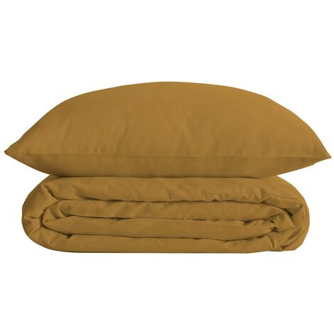 Parure de lit percale jaune moutarde 260x240cm - Atmosphera créateur d'intérieur (1/3)