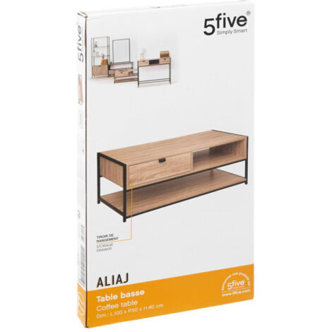 FIVE Table de chevet Mix'n modul avec 1 porte effet bois naturel