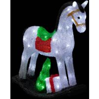 Fééric Lights And Christmas – Déco lumineuse cheval à bascule 70 LED blanc froid – Longueur 40,5 cm – Hauteur 50 cm – 8 jeux de lumière – Utilisation intérieure et extérieure