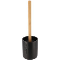Brosse WC avec support en résine Noir mat & manche en Bambou - TENDANCE