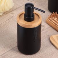 Distributeur à Savon ou lotion en résine Noir mat et Bambou 280 ml - TENDANCE