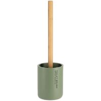 Brosse WC avec support en résine Kaki & manche en Bambou - TENDANCE