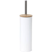 Brosse wc metal couvercle bambou - blanc - Tendance