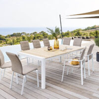 Hesperide – Table de jardin rectangulaire 10 places – Structure aluminium – Plateau bois acacia traité époxy – Résistante aux UV et à la rouille