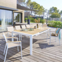 Hesperide – Table de jardin extensible rectangulaire 12 places – Plateau en bois d'acacia – Structure en aluminium – Pieds ajustables pour stabilité