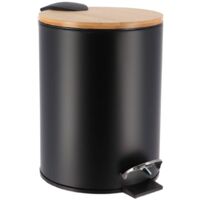 Poubelle à pédale 3L en métal Noir avec couvercle en Bambou - TENDANCE