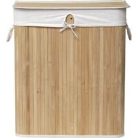 Panier à linge pliable 2 compartiments & couvercle en Bambou et Tissu Coton H 63 cm - TENDANCE