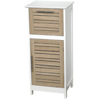 Tendance – Meuble bas de salle de bain 1 tiroir 1 étagère – Dimensions 36,5 x 30 x 83 cm – MDF blanc et chêne vieilli – Fixation autoportante