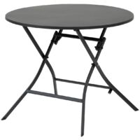 Hesperide – Table de jardin pliante ronde 4 places en acier traité époxy – Dimensions 85x71cm – Résistante aux intempéries – Facile à ranger