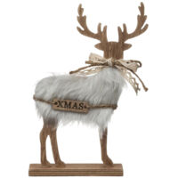 Déco de Noël Renne en bois avec fourrure blanche et noeud dentelle H 21 cm - Feeric Christmas
