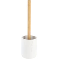 Brosse WC avec support en résine Blanc mat & manche en Bambou - TENDANCE