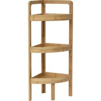 Tendance – Meuble d'angle en bambou 3 étagères H 85 cm – Résistant à l'humidité – Rangement optimisé pour salle de bain – Montage facile