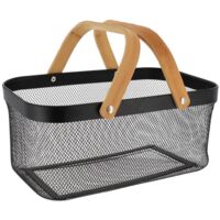Panier de rangement rectangulaire metal et poignees bambou - noir - Tendance