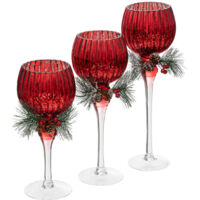 Photophore en verre avec branche festive, 3 pièces