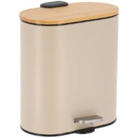 Poubelle metal ovale 5 l frein de chute couvercle bambou - beige - Tendance