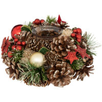 Bougeoir Centre de table en bois décoré Noël & Photophore en verre - Feeric Christmas