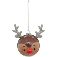 Déco Sapin Boule de Noël D 6.5 cm Renne avec Nez Rouge - Feeric Christmas