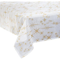 Nappe de Fêtes Canevas Blanche avec étoiles dorées 140 x 240 cm - Feeric Christmas