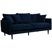 Atmosphera – Canapé droit 3 places en velours déperlant bleu encre – Dimensions 194x96x85 cm – Confort équilibré, coussins déhoussables – Fabrication française