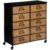 Atmosphera – Commode double Baris 84x43x86,7 cm métal noir et bois sapin – 10 tiroirs spacieux – Style industriel avec roulettes