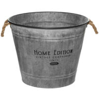 Atmosphera – Pot de fleurs en zinc vintage D 49,5 cm – Hauteur 41 cm – Poignées en jute – Pour intérieur et extérieur