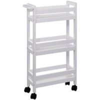 5Five Simply Smart – Chariot de rangement 3 niveaux en MDF blanc – Dimensions 40x15x75 cm – Charge max 6 kg par étagère – Roulettes pour mobilité