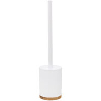 5Five Simply Smart – Brosse WC avec support en polyrésine blanc et fond en bambou – Installation rapide sans fixation – Surface lisse pour nettoyage facile