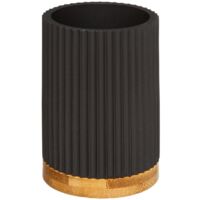 5Five Simply Smart – Gobelet et porte brosse à dents en polyrésine noir – Résistant à l'humidité – Design moderne avec base en bambou – Dimensions D. 7,1 cm x H. 11 cm