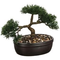 Atmosphera – Plante verte artificielle Bonsaï 23 cm – Pot en céramique noir – Feuillage dense et réaliste – Décoration intérieure zen