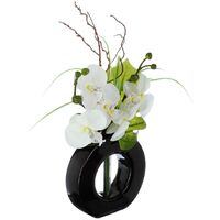 Atmosphera – Vase céramique pour orchidées artificielles H44cm – Cylindrique noir – Dimensions L. 36 x l. 16 cm – Décoration intérieure élégante