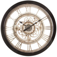 Atmosphera – Horloge murale mécanique 61 cm noire – Engrenages apparents – Mécanisme silencieux – Chiffres romains pour lecture facile