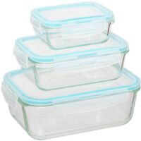 5Five Simply Smart – Lot de 3 grandes boîtes rectangulaires de conservation en verre borosilicate – Couvercle hermétique – 330/800/1730 ml – Dimensions 13x10x5 cm, 18,5x12,5x6 cm, 23x16,5x8,5 cm