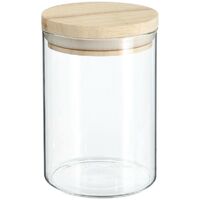 Bocal hermétique avec couvercle en bois - L 9,7 cm x H 14 cm - Transparent