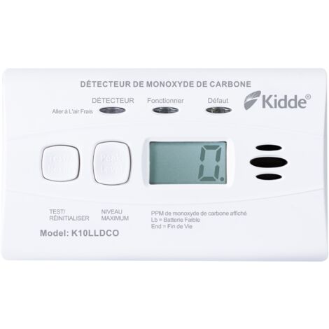 Kidde – Détecteur de monoxyde de carbone électrochimique avec écran numérique – Autonomie 10 ans – Alarme 85 dB – Piles lithium incluses