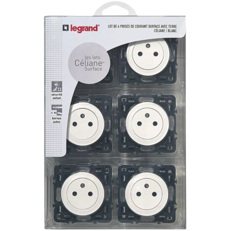 Legrand – Lot de 6 prises de courant 2P+T 16A – Installation à encastrer – Bornes automatiques – Indice de protection IP41 – Blanc