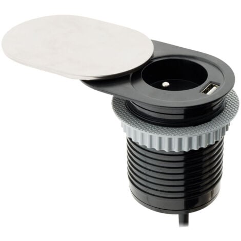 Bloc prise encastrable + clapet glissière + port USB Silver - Otio
