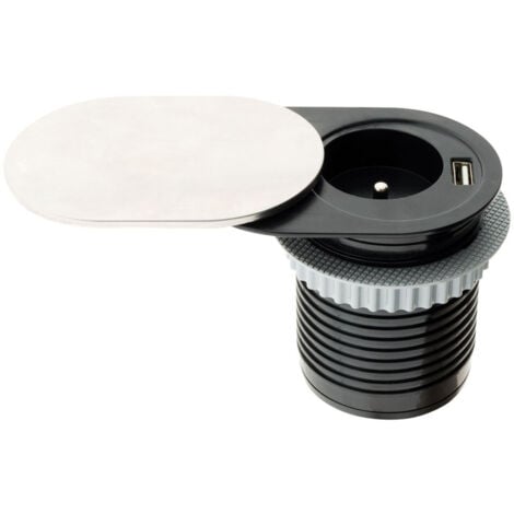 Bloc prise encastrable + clapet glissière + port USB Silver - Otio