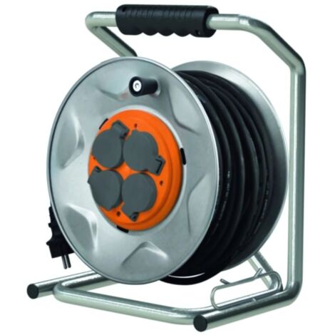 Zenitech – Enrouleur de chantier 35m H07RN-F 3G2,5mm² – 4 prises IP44 avec clapets – Protection thermique et surcharge – Acier galvanisé anti-corrosion