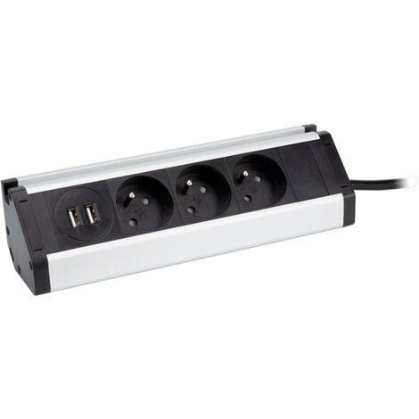 Multiprise d'angle 3 prises + 2 USB et support pour tablette - Blanc/Noir - Zenitech