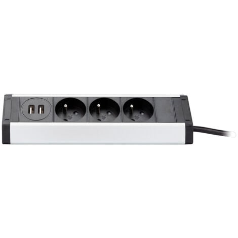 Multiprise d'angle 3 prises + 2 USB et support pour tablette - Blanc/Noir - Zenitech