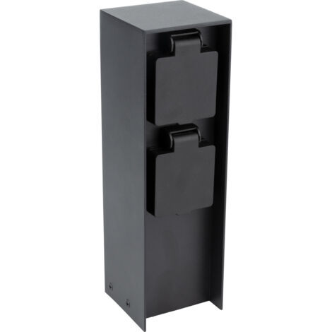 Zenitech – Borne de jardin à fixer 2x16A IP44 – Aluminium noir résistant aux intempéries – Capacité 3600W – Connecteurs étanches