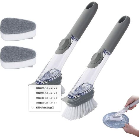 Soap Dispensing Dish Brush with Handle, Scrub Brush with 4 Sponge