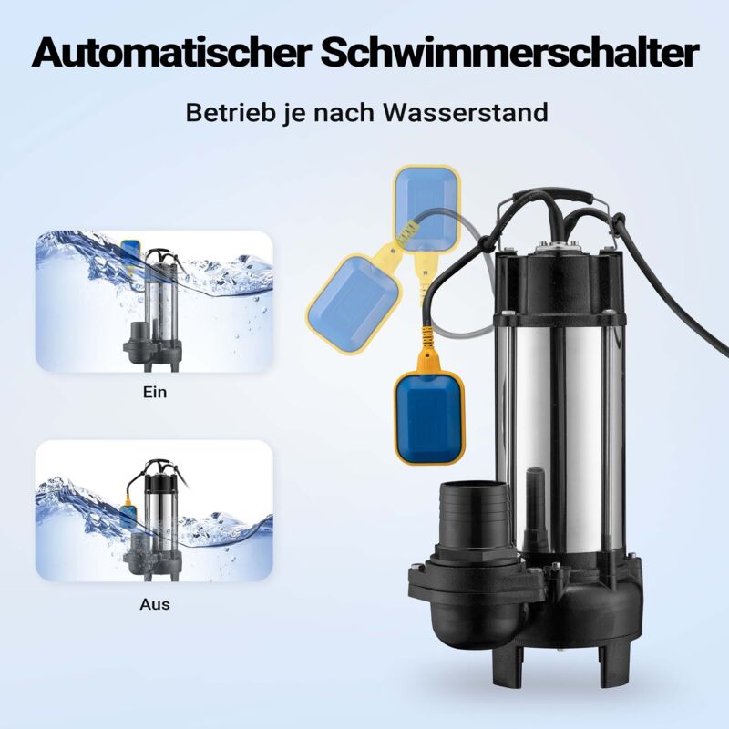 Wiltec Pompe Électrique Pour Eaux Usées Submersible 370W - 1500 L/h - Refoulement 16m - Tuyau 20m Inclus - Pompe Cave Drainage Jardin Irrigation