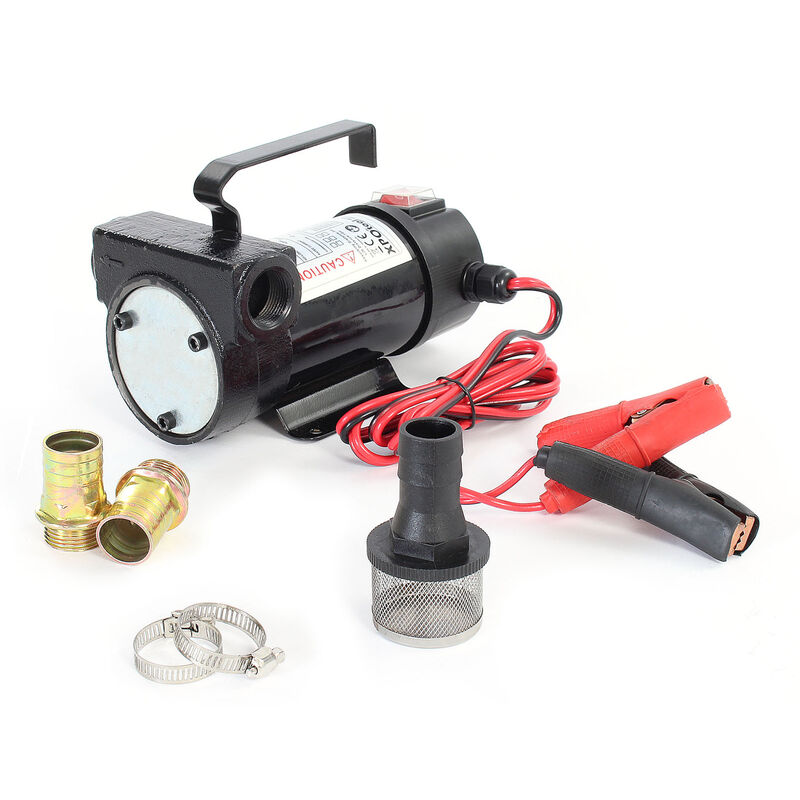 Wiltec Pompe D'Aspiration à Fuel Diesel Auto-amorçante 12V 550W 80L/min - Avec Bornes Batterie
