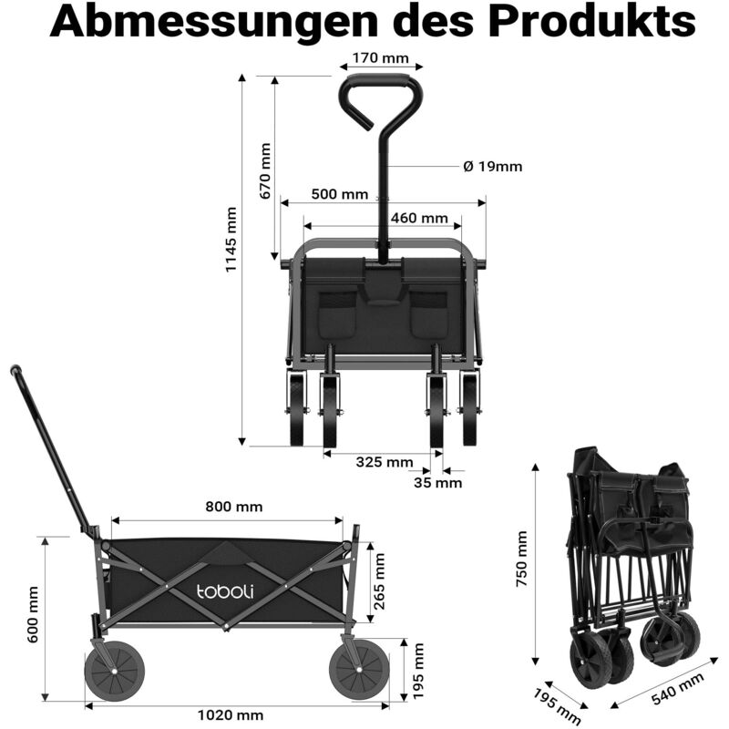 Remorque Pliable Oxford Chariot Transport Tawxot 100L - Pliable Avec Toit - 100kg Charge - Roues Tout Terrain Chariot à Roulettes