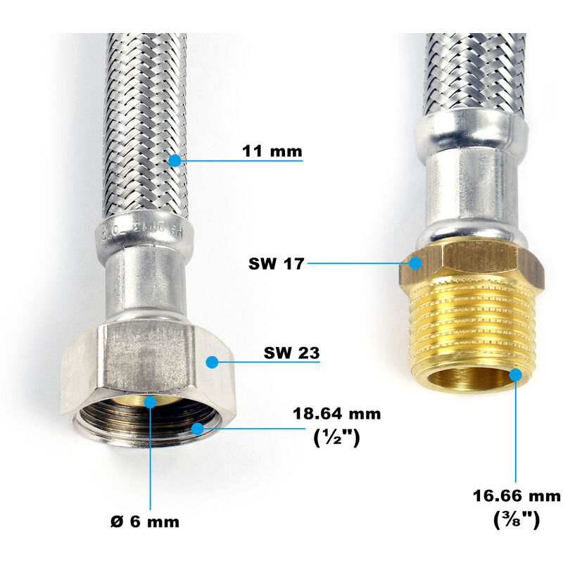 XPOtool Tuyau Blindé Flexible 500mm DN8 & 2x Écrou 3/8" (14,95mm) Acier